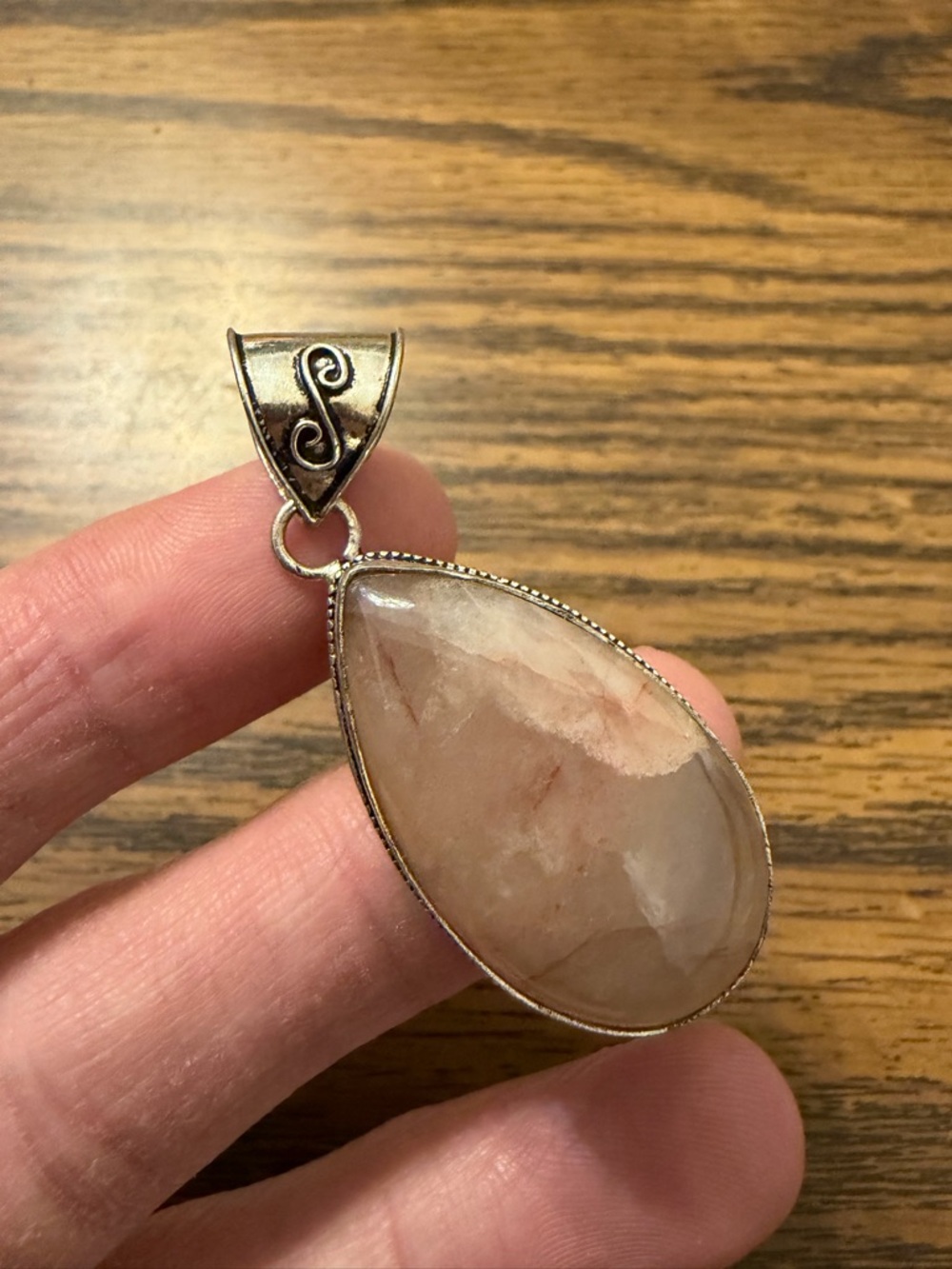 Pinkish Grey Colored Gemstone Pendant Handmade 925 Sterling Silver Pendant